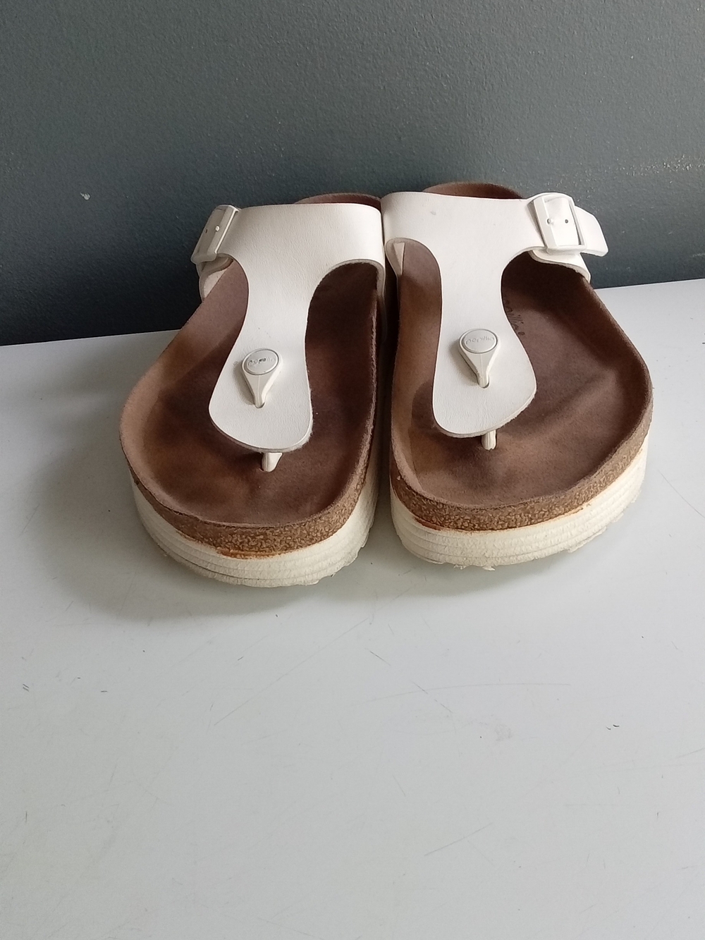 Papillio by‎ Birkenstock Gizeh Platform Sandals White Thong Buckle Size 41